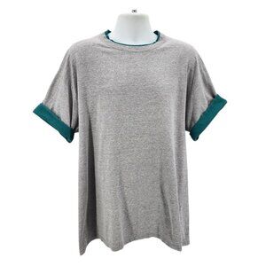 Vintage Bike Mens XL T-Shirt Faux Layered Gray Turquoise Short Sleeve Crewneck